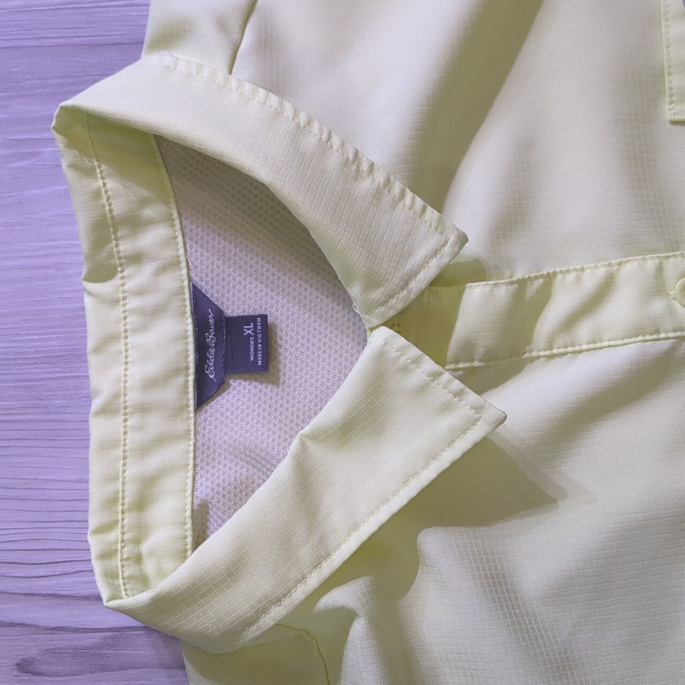 Eddie Bauer Sleeveless Shirt XL Lemon Wash Fishing Hiking Lightweight - Picture 3 of 15
